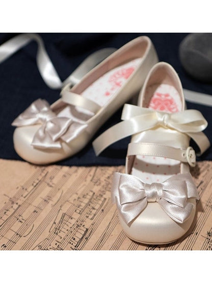 Sweet Ballet Style Champagne Bowknot Lace-up Straps Lolita Shoes - Round Toe & 4.5cm Heel - MODO