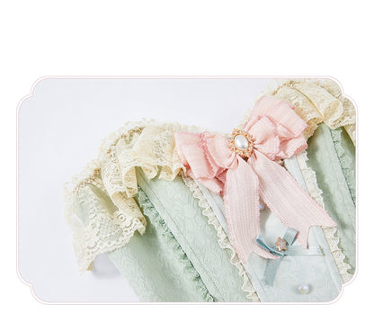 Green Jacquard Boned Bodice Pink Carousel Pattern Skirt Lolita Dress with Big Bow Train