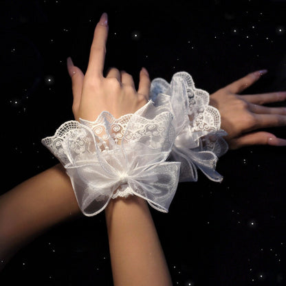 Black/White Gothic Lolita Bow Lace Wrist Cuffs