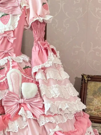 Tiered Lace Trim Pink Sweet Lolita Sleeves
