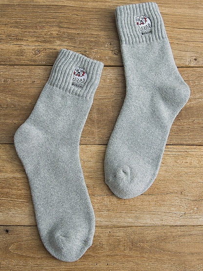 Drey Puppy//Dark Green Dinosaur Calf Socks