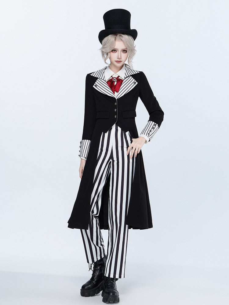 Black and White Striped High-Waist Pants with Corset Belt - DevilInspired Exclusive Collection