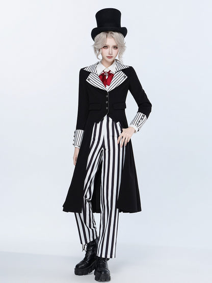 Striped Lapel Tailcoat with Clown Motif Black Accents - DevilInspired Exclusive Collection