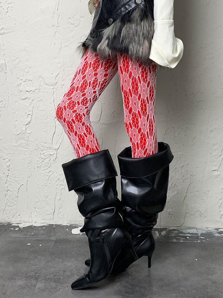 Weiße Strumpfhose mit Blumenmuster im Y2K-Stil