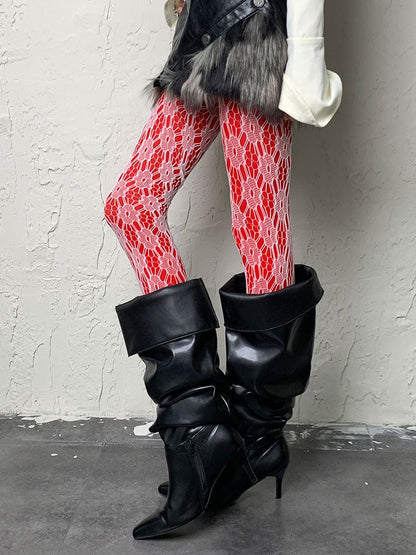 Weiße Strumpfhose mit Blumenmuster im Y2K-Stil