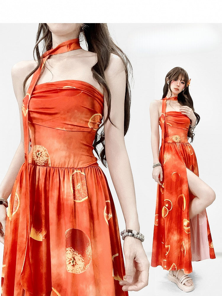 Holiday Orange Tube Sacrrum Kleid mit