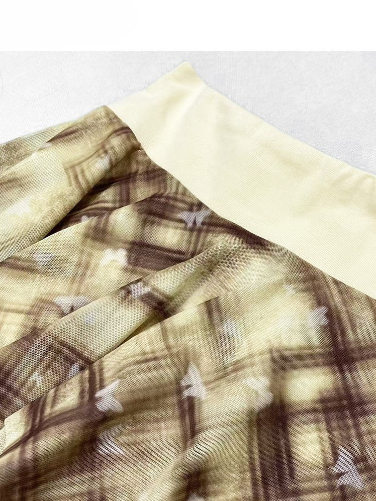 ハンカチ イエロー ウェイストランド スカート チェック柄 裾 グラマラス パンク バタフライ パターン プリント