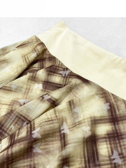 ハンカチ イエロー ウェイストランド スカート チェック柄 裾 グラマラス パンク バタフライ パターン プリント