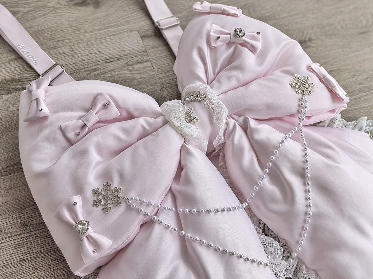 Big with Backpack Snowflakes Adorned Chain Bead Bow and Pink Sweet