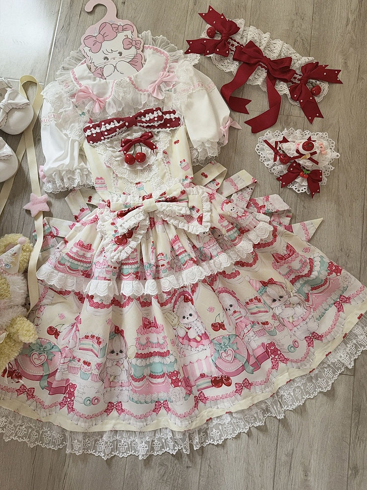Süßes Kleid Cakes Bunny Gelber Print und Rock Lolita Pullover