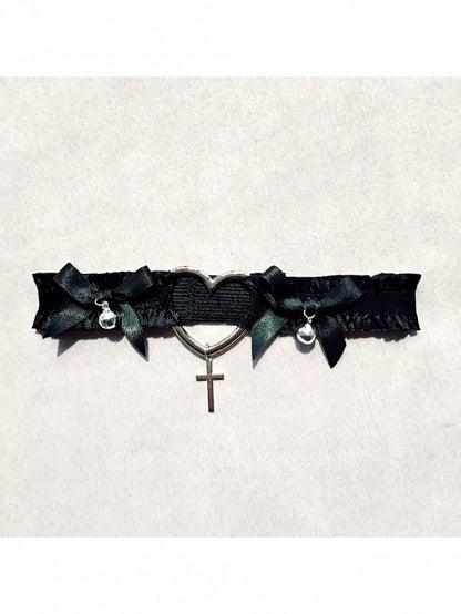 2 Colors Gothic Heart Cross Leg Garter with Bow Decoration - Mr. Cat