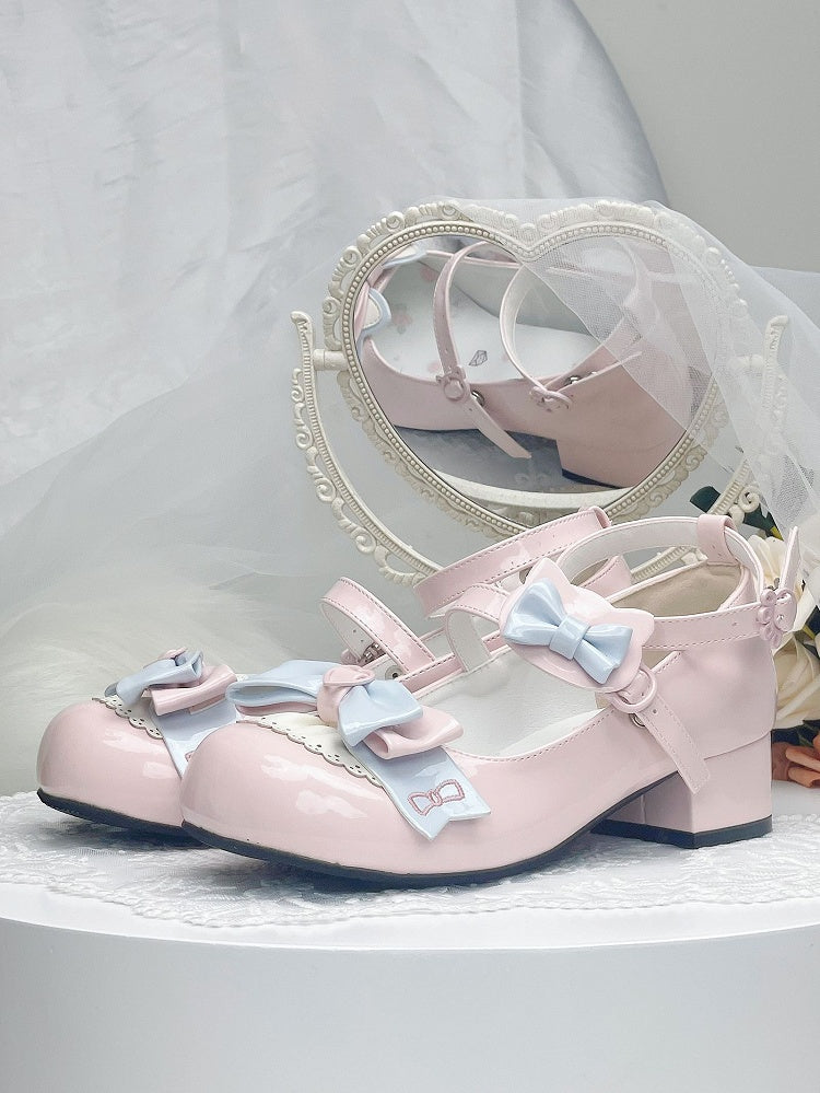 Pink Bow Kitty-shaped Buckle Strap Block Heels Lolita Mary Janes
