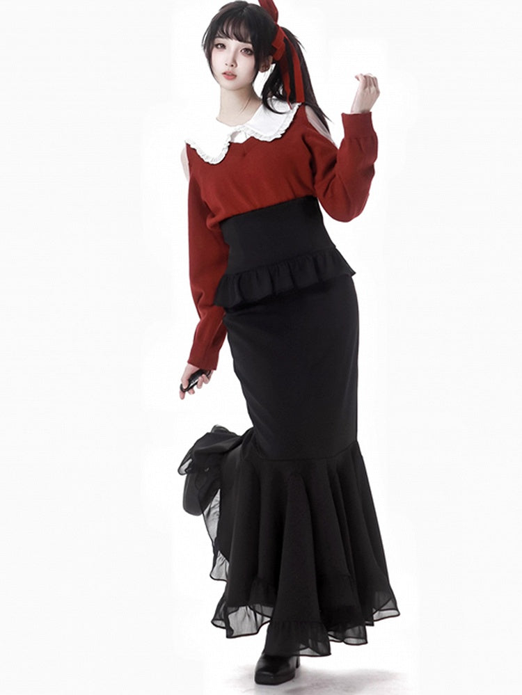 Schwarzer Maxi-Meerjungfrauenrock mit hoher Taille