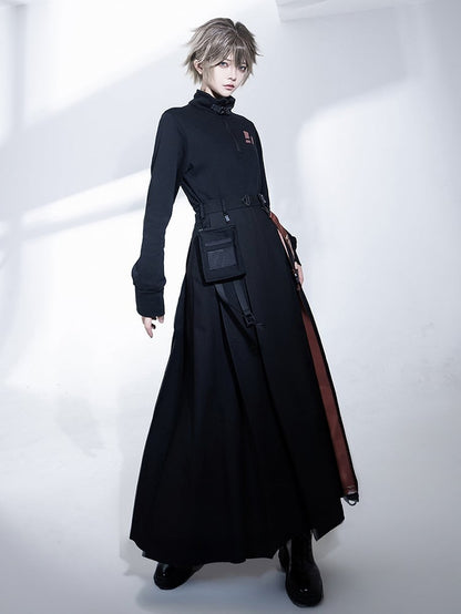 und schwarzer Taillen-Cargo-Träger-Taschenrock hoch mit Schlitz