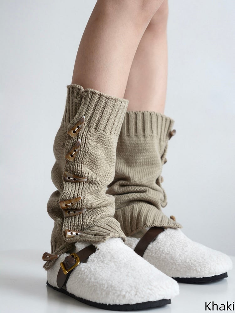 Button Horn Leg Warmers 6 Side Retro Knitted Colors