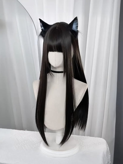 Straight Tea/Light 75CM Black Long with Full Bangs Wig Brown