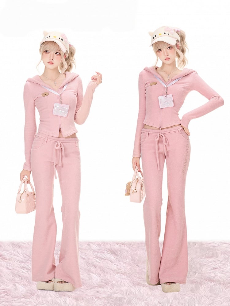 Flared Pants Pink Kawaii Autumn Daily - serendipity