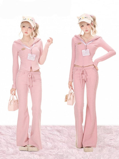 Flared Pants Pink Kawaii Autumn Daily - serendipity