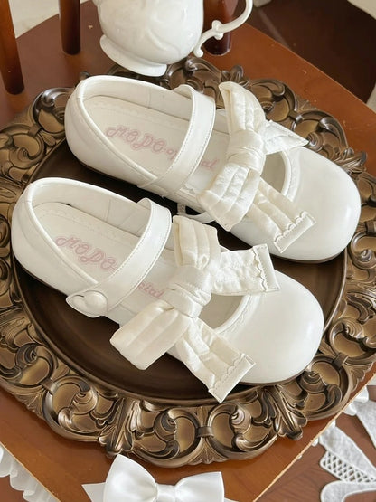 Bow Style Flats Lolita with Decor - Inspired Mary Sweet Velcro and Strap Detail Heart Jane