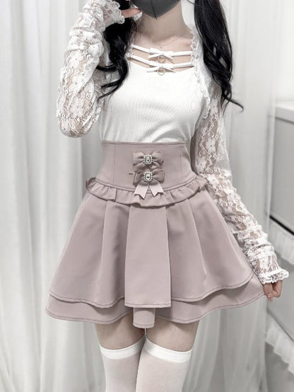 Jirai Kei Top mit Schleifen und Spitzenärmeln in Schwarz/Weiß