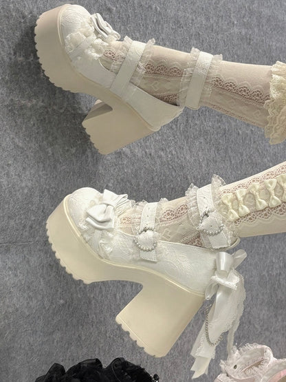 Schuhe Plattform Jirai - Trim Mary Spitze Heels Block High Kei Weiß Jane mit