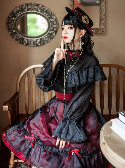 Red Collar Elegant Dark Gothic Shirt Retro Lolita Stand