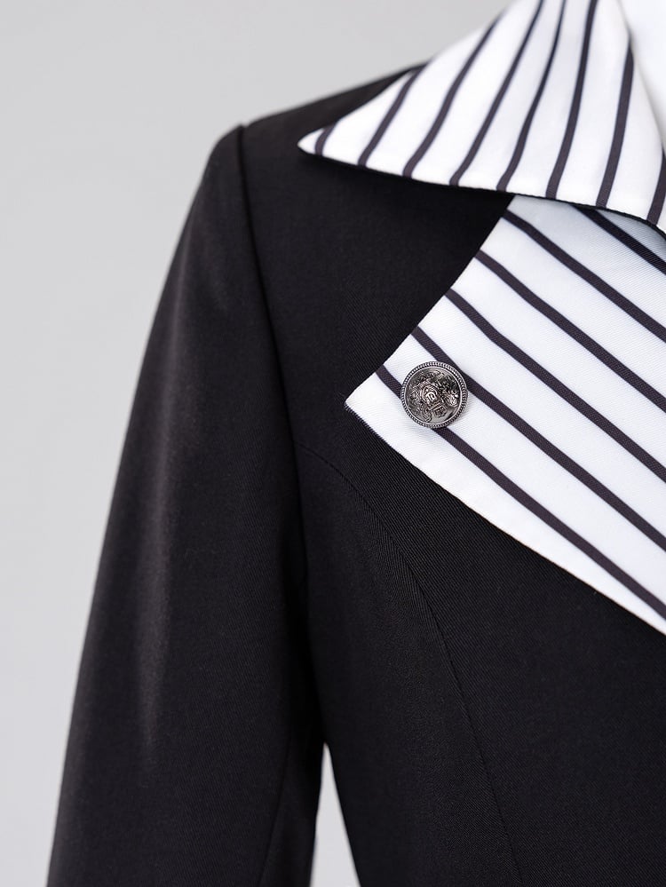 Striped Lapel Tailcoat with Clown Motif Black Accents - DevilInspired Exclusive Collection