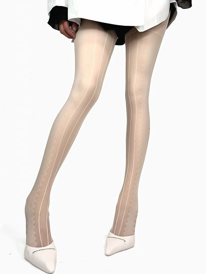 タイツ ホワイト/ブラック/ブラウン/グレー 柄 ストライプ