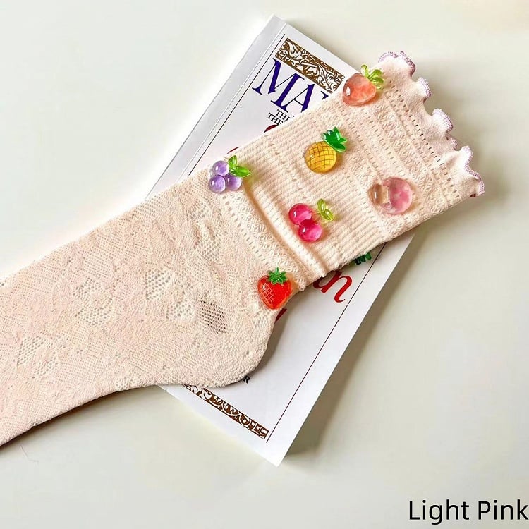 Decorated Cotton Fruit Socks 4 Lace Cutout Colors