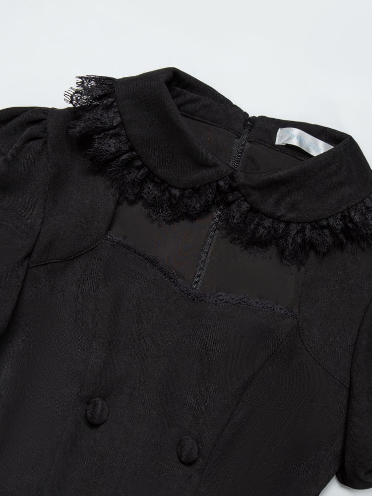 Black Cutout Neckline Short Puff Sleeves Lace Hemline Gothic Lolita Dress