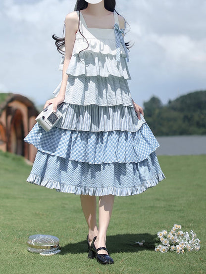 Brosche Schleife Plaid Blau