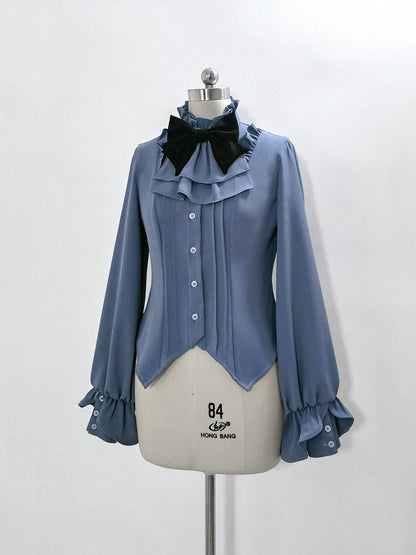 Prince Ouji Shirt Jabot Style Blue Lolita Collar Fashion