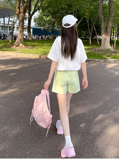 ショートパンツ グリーン ドローストリングウエスト カジュアル スポーツ