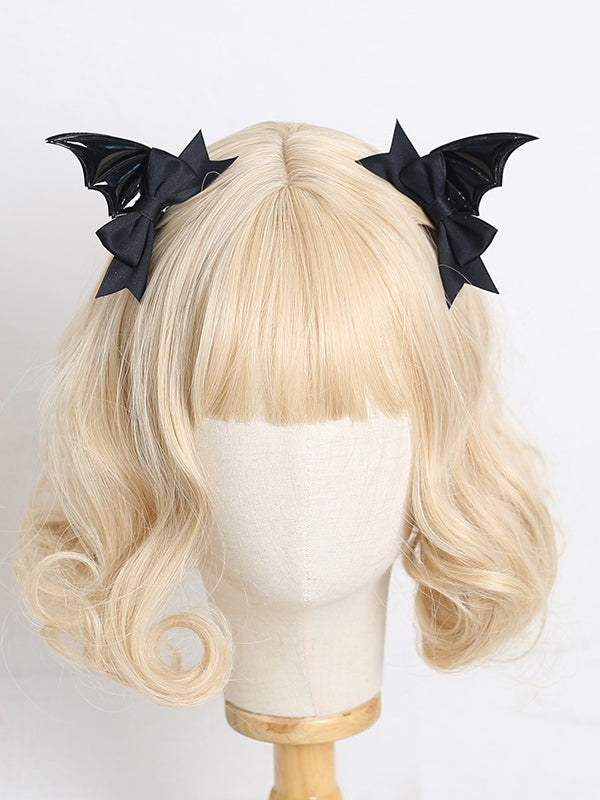 Black Gothic Pair Bowknot Lolita Blue of Polished / Decorations Hairclips Wing A Dark Bat with Red