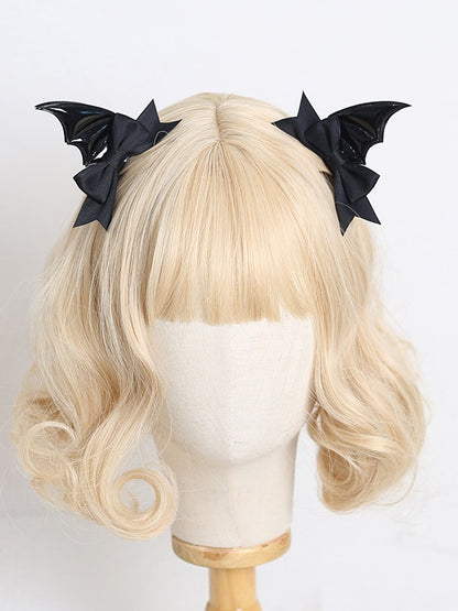 Black Gothic Pair Bowknot Lolita Blue of Polished / Decorations Hairclips Wing A Dark Bat with Red