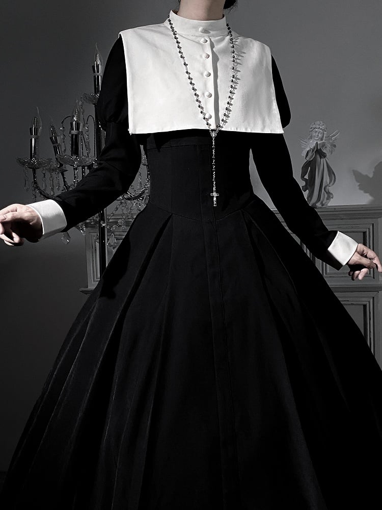 Lolita Nun Waist and Juliette Slim Maxi Sleeves Black Dress White