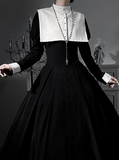 Lolita Nun Waist and Juliette Slim Maxi Sleeves Black Dress White