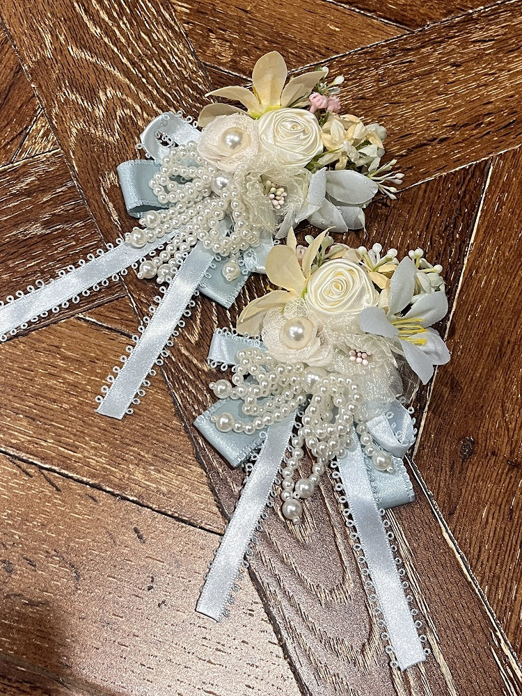 Beaded Bow Flower Hair Clip