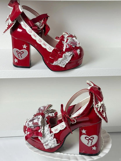 Shoes Details in - Red 10cm Bow Heeled Lolita Sweet