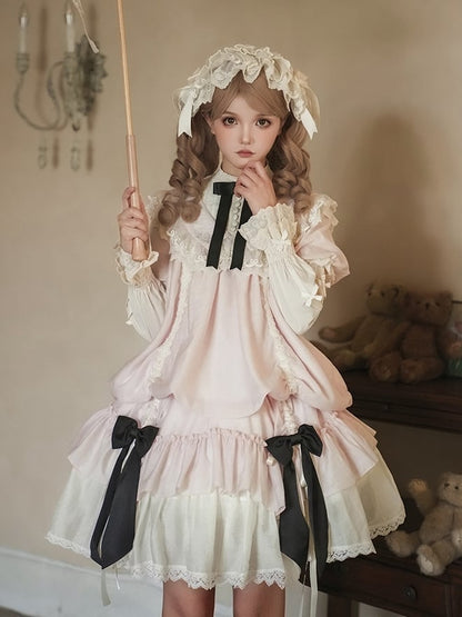 Versatile Bows and Pink Design Dress Lolita Fashion Black Waist Belt Drawstring with