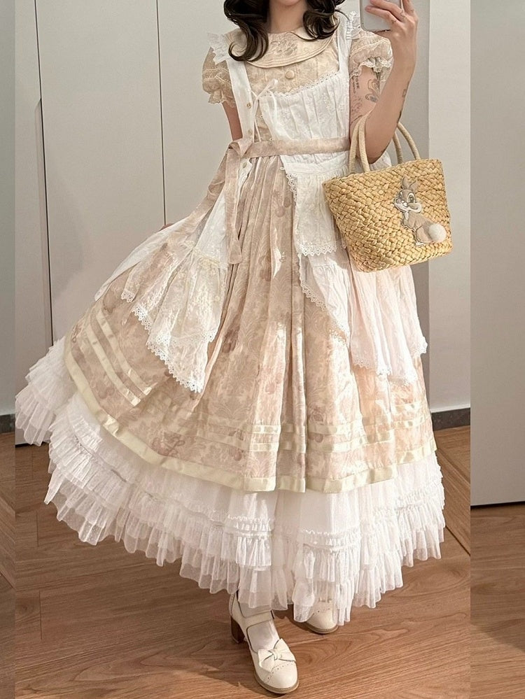 Jupe blanche Lolita ample à volants et ourlet en tulle multi-couches