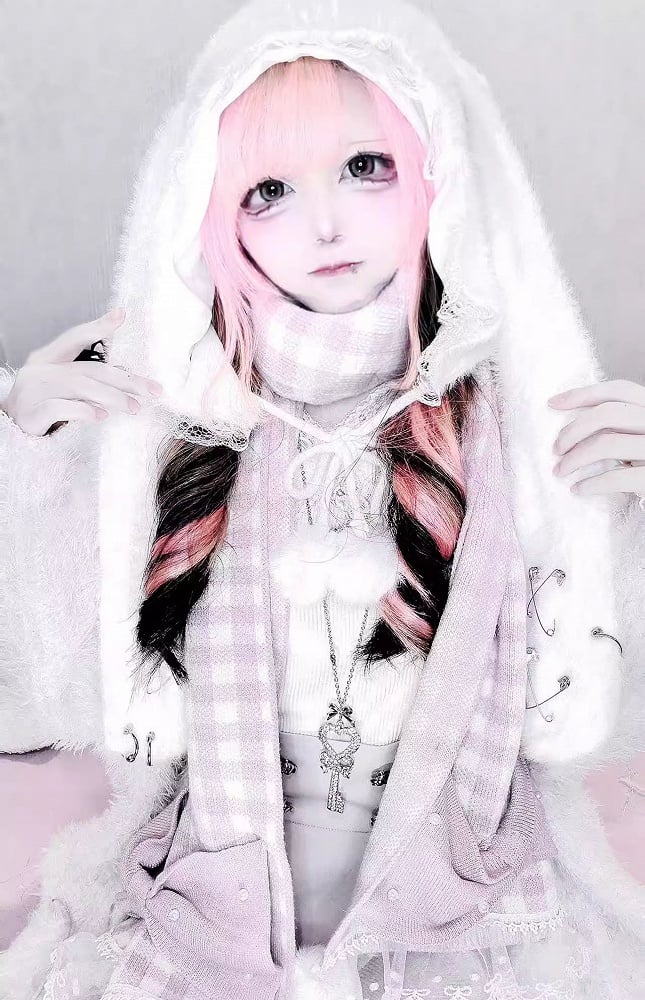 Bunny Ears Plush Hat with Self-tie Pompon Straps and Pin Details White