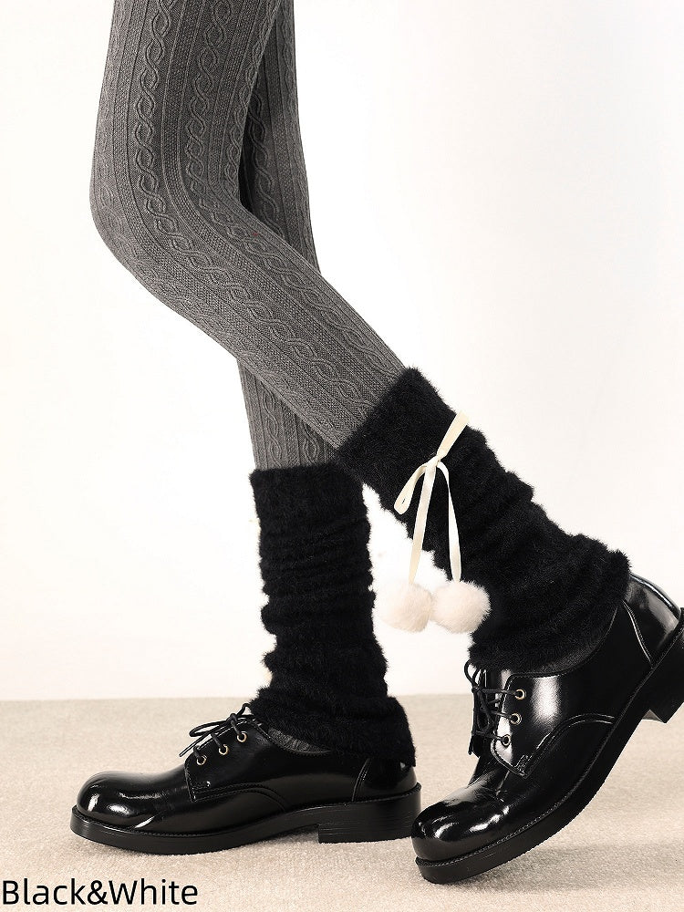 Slouchy Colors Fuzzy Warmers Leg Decoration 4 Pom-Pom