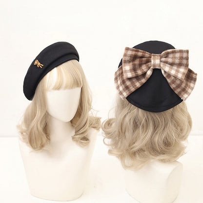 Decoration Coffee/Black Plaid Bear with Beret Bow