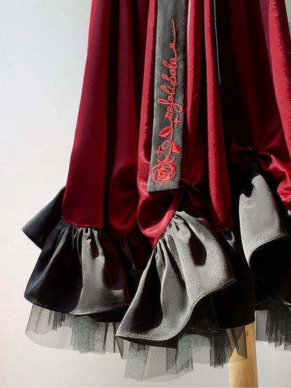 レッドエンパイアウエストマキシドレス ビーズディテール エレガントロリータ