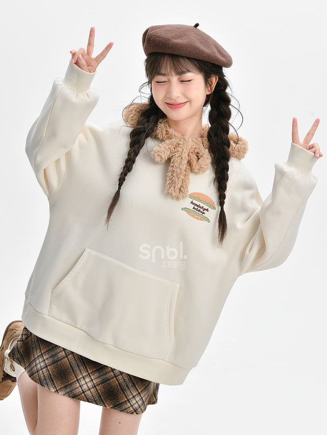 Süße Capybara Burger Applikation Beige Dickes Sweatshirt