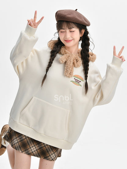 Süße Capybara Burger Applikation Beige Dickes Sweatshirt