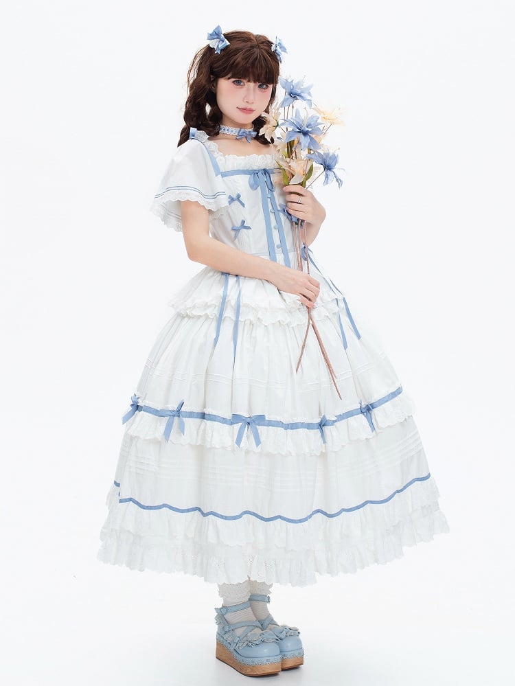 Abnehmbar mit Lolita Plus Cotton Classic Verfügbare blaue Größen Schmetterlingsweißkleidärmel und