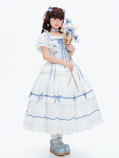 Blue Butterfly Sleeve Classic Lolita Tiered OP Dress - Rainbow Cat