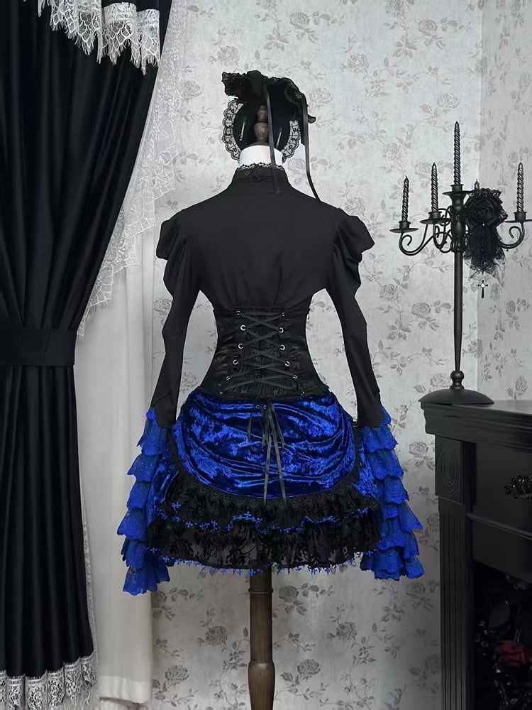 Black Sleeves Bell Lolita and Layered Gothic Shirt Klein Blue